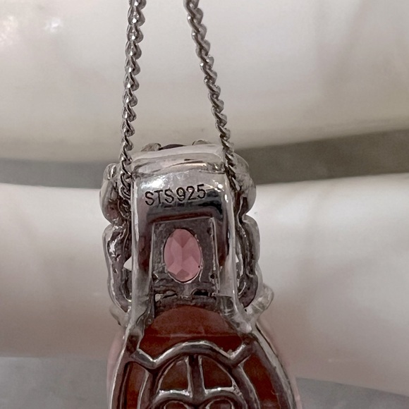 Australian Pink Opal Orissa Rhodolite Garnet Sterling Silver Pendant Nec… - Picture 9 of 11